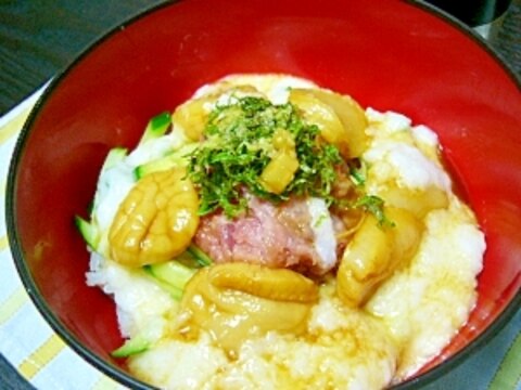 ウマ簡単(/・ω・)/ネギトロとホタテのトロトロ丼